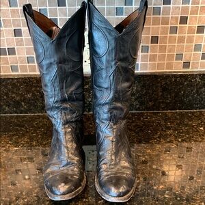 Vintage Larry Mahan Black Ostrich and Leather Ladies Cowboy Boots Size 7